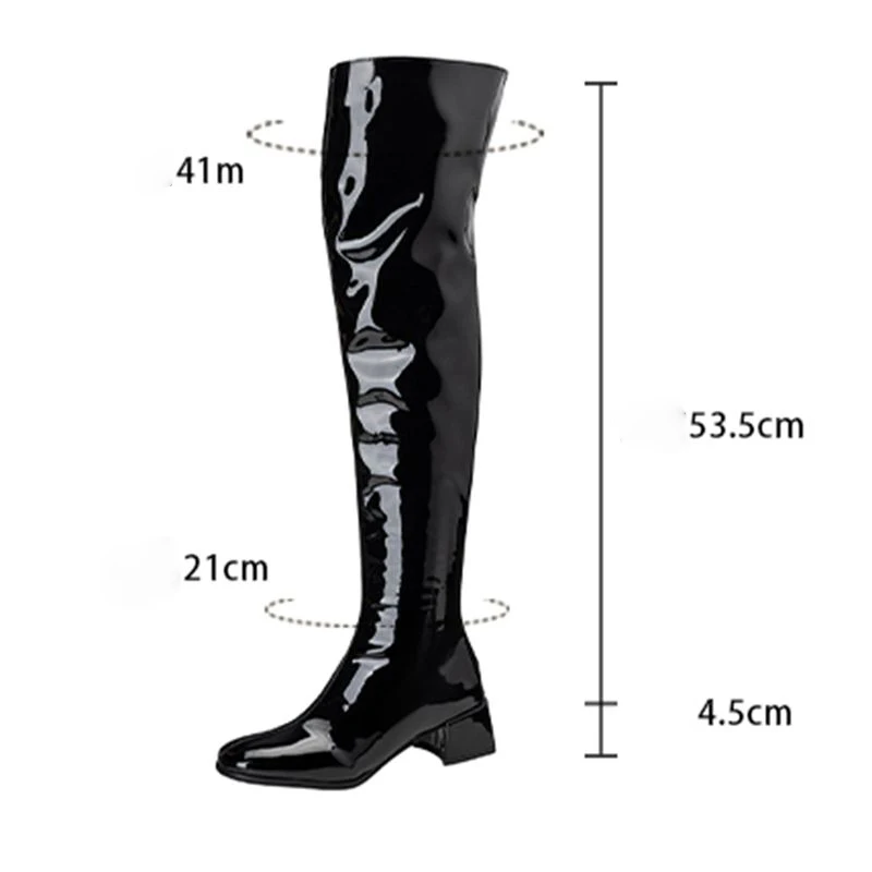 ORCHA LISA 2025 Design Shiny Female Thigh Boots Round Toe Block Heels Zipper Plus Size 44 45 46 Sexy Dating Over Knee High Bota