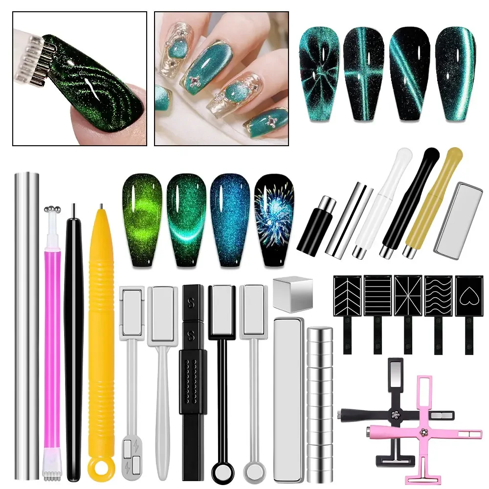 Multi-Function Nails Art Magnetic Pen 3D Cat Eye Painting Design Dual-Ended Magnet Wand for Aurora Magic Cat Eyes UV Gel Polish