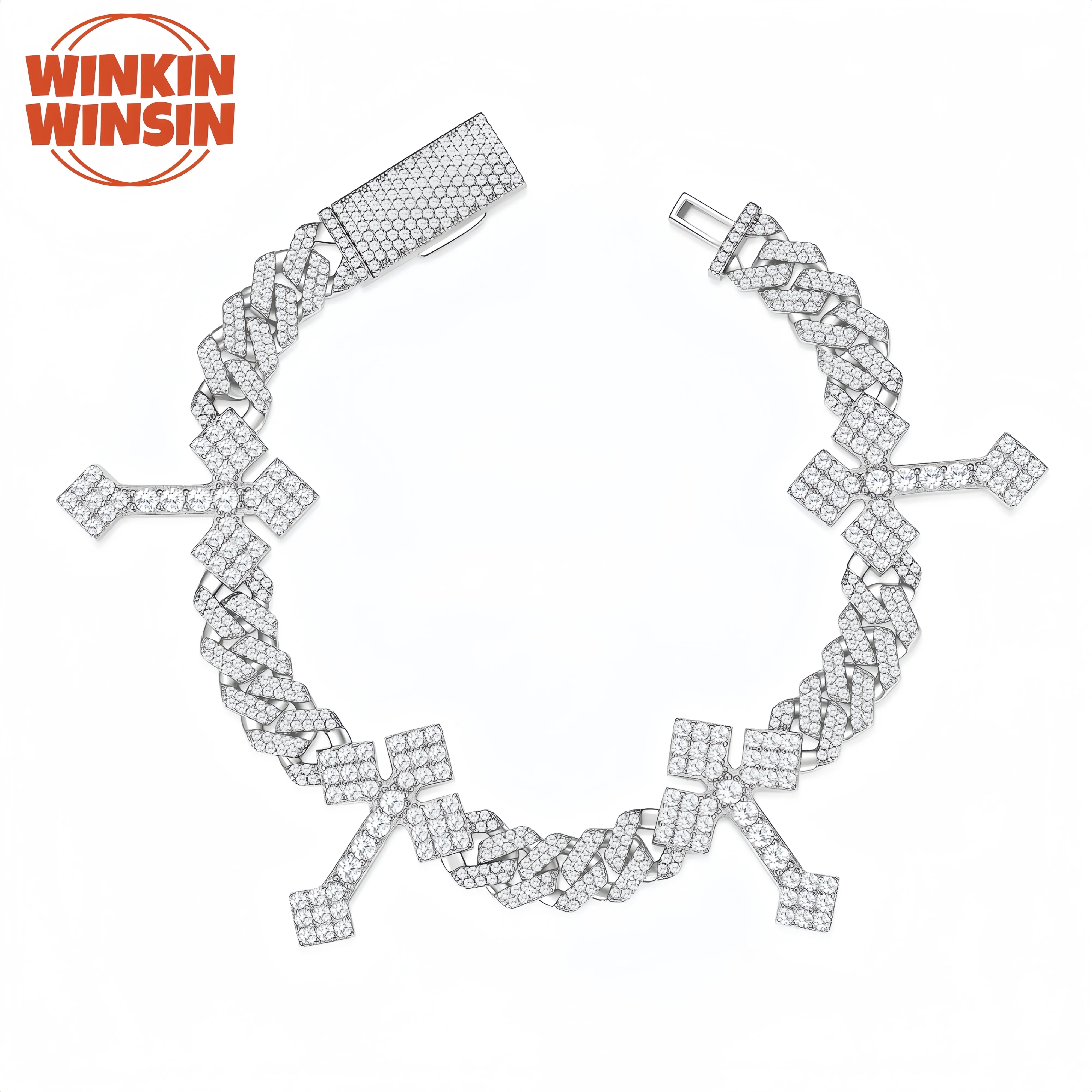 

Winkin Winsin Brand S925 Sterling Silver Mozambique Cross Cuban Bracelet GRA Certificate Gemstones Bracelets Jewelry