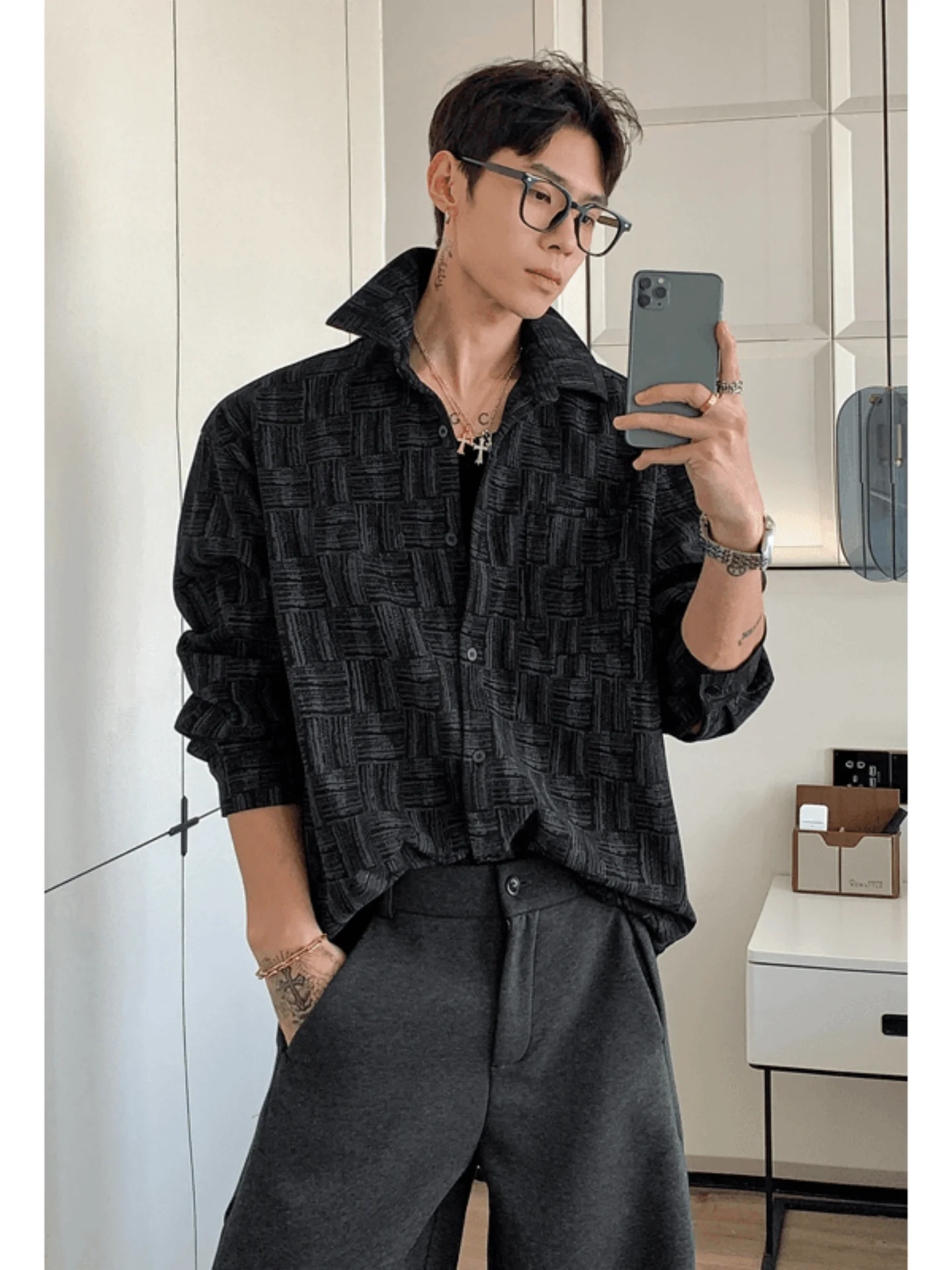 

American Sle Tie Dye Plaid Corduroy Men's irt Casual Open Cardigan Spring Design Sensation Regular Fit Long Sve irt