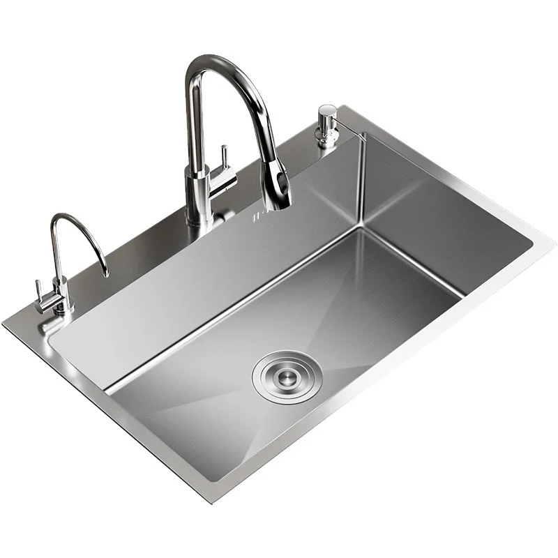 304 stainless steel kitchen sink household nano handmade large single slot thickened under-counter vegetable basin sink faucet
