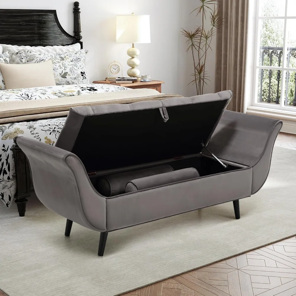 مقعد تخزين معنقدة مخملية فاخرة لسرير بحجم كينج، مقعد نافذة داخلي مريح مقاس 65 بوصة #5