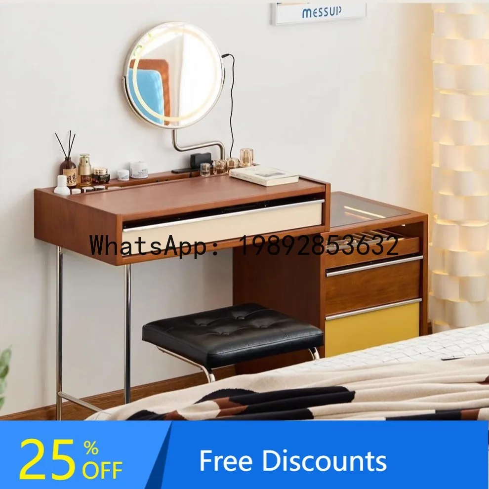 Solid Wood Nordic Dressing Table Bedroom Chest of Drawers Vintage Storage Integrated Storage Expandable Makeup Table