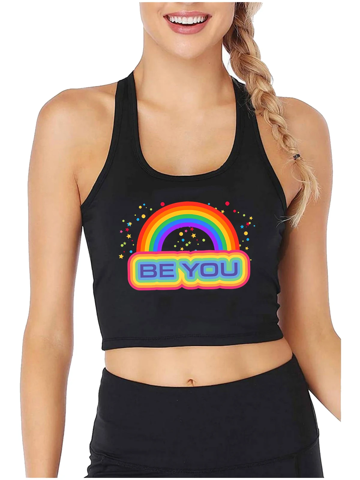 Be You Design قوس قزح جرافيك مثير سليم صالح المحاصيل الأعلى سعيد فخر شهر LGBTQ القطن تانك القمم مثليه الإبداعية بروتيل