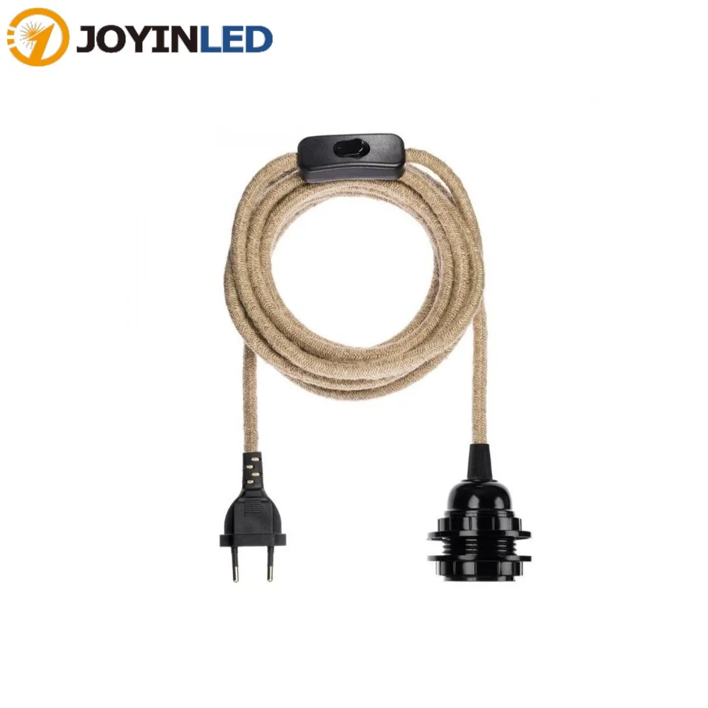 JOYINLED Vintage Lamp Holder with 4.5M EU Plug in Cord Retro Hemp Rope Cord With ON/OFF Switch E26 E27 Socket For Pendant Light