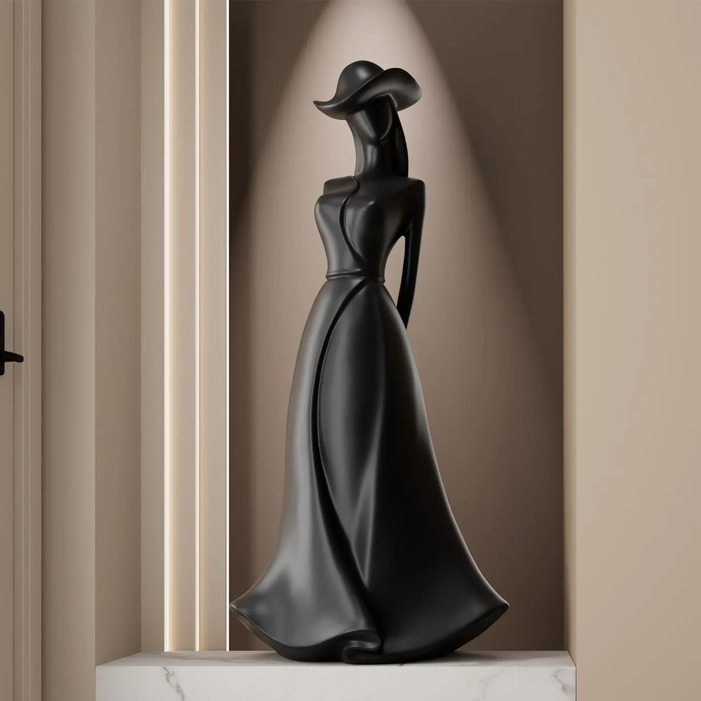 Elegant Sculpture Ornament of a Lady in a Top Hat, High-End Home Decor for Living Rooms, Studies and Wine Cabinets