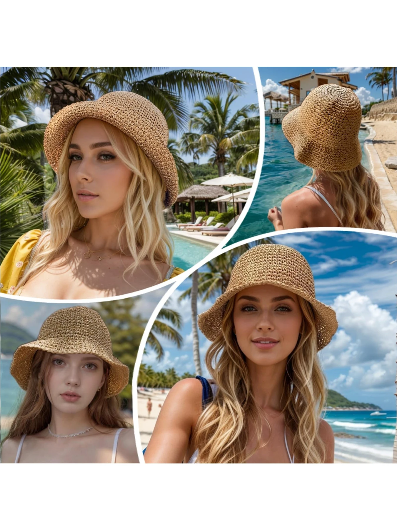 Einfarbiger Strohhut für Damen, lässige Outdoor-Sonnenschutzkappe für Damen und Mädchen, modisches Accessoire für den täglichen Gebrauch, atmungsaktiv – Detail 3