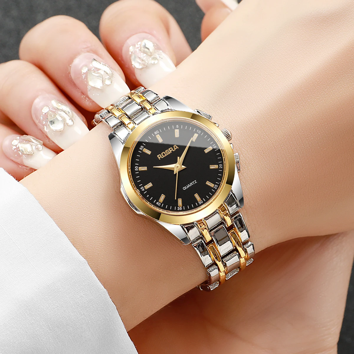 Women Fashion Stainless Steel Strap Watches Casual Mix Gold Wristwatch For Ladies Clock Reloj Mujer（Without Box）