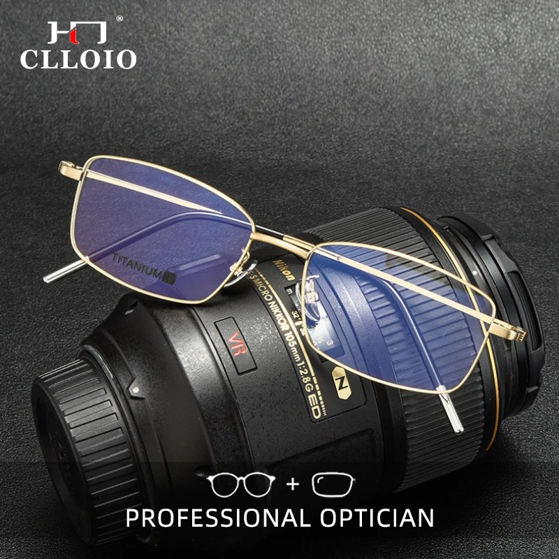 

Очки для чтения CLLOIO Ultralight Retro Titanium, прямоугольная оправа, защита от синего света, для коррекции близорукости, прогрессивные, по рецепту