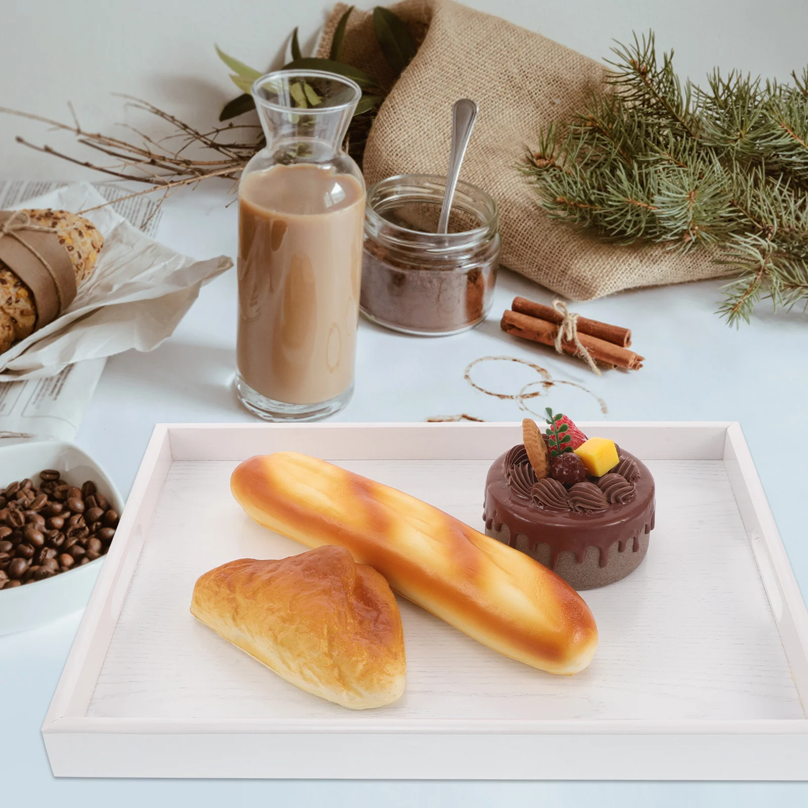 

Solid Wood European Serving Tray Rectangular Stylish Bread Coffee Table Organizer Tray with Sturdy Handles for Tea Breakfast