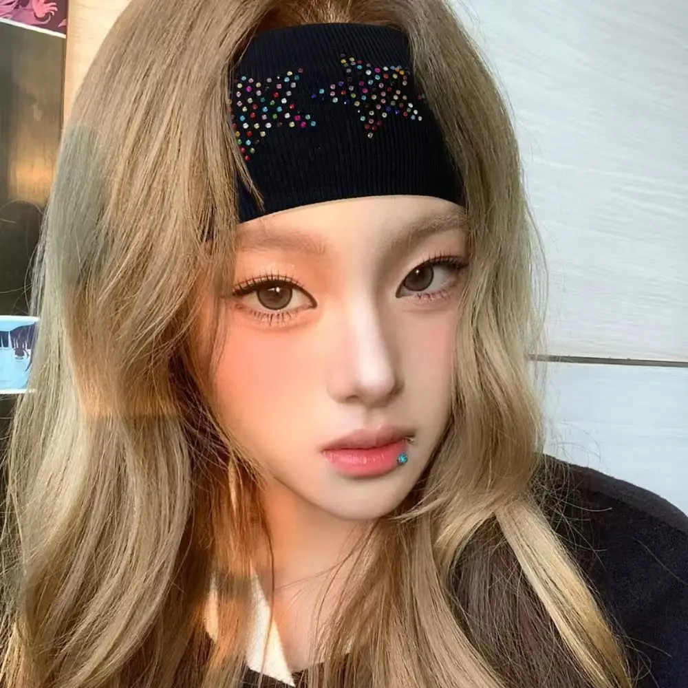 

Pure Color Rhinestone Star Headband Sweat Absorbing Soft Elastic Headband Face Wash Breathable Sports Hairband Daily