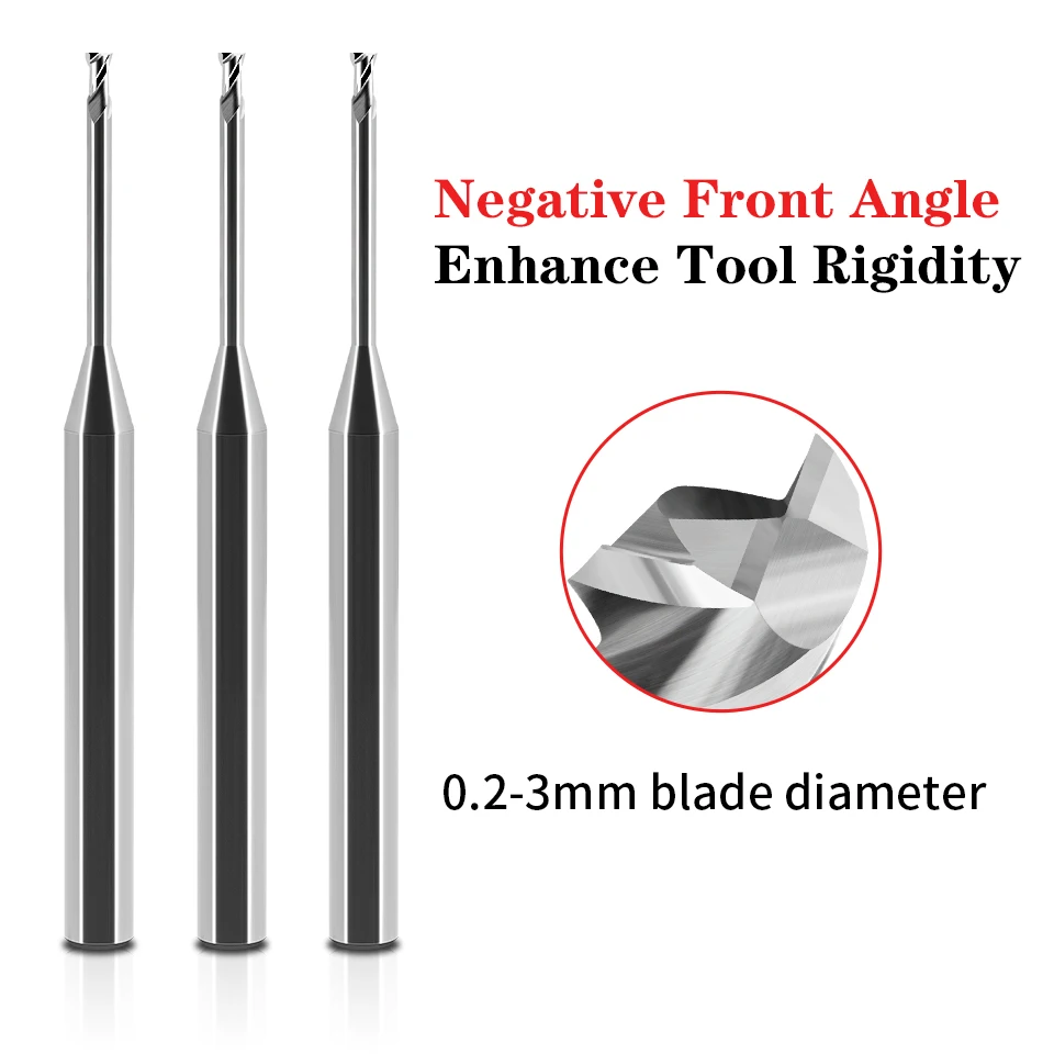 Augestrools HRC55 0.3-2mm Micro fresa a gola profonda piatta per fresa in alluminio 4mm macchine utensili CNC in carburo di tungsteno