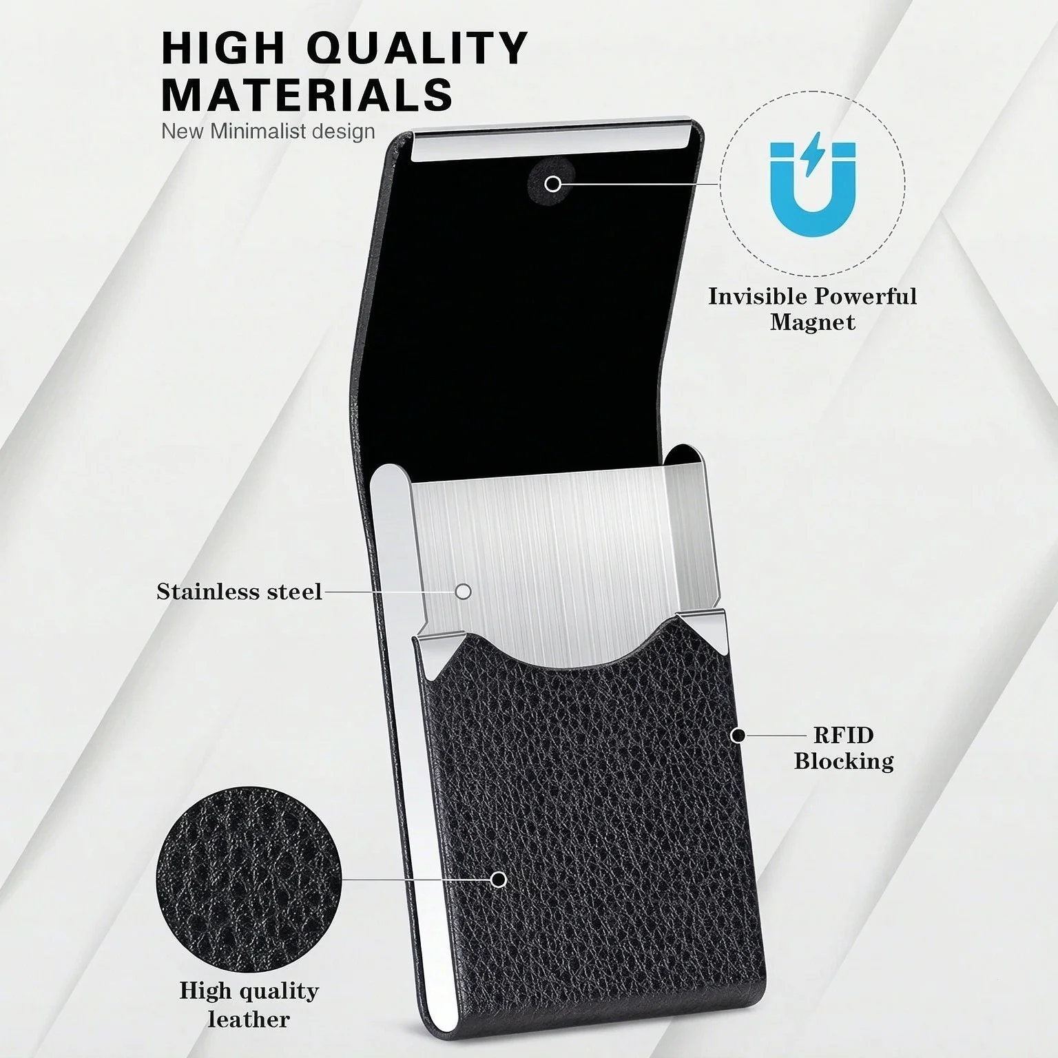 PU Leather Business Card Holder Case with Magnetic Clasp Pocket RFID Blocking Metal Business Card Holder Wallet Organizer