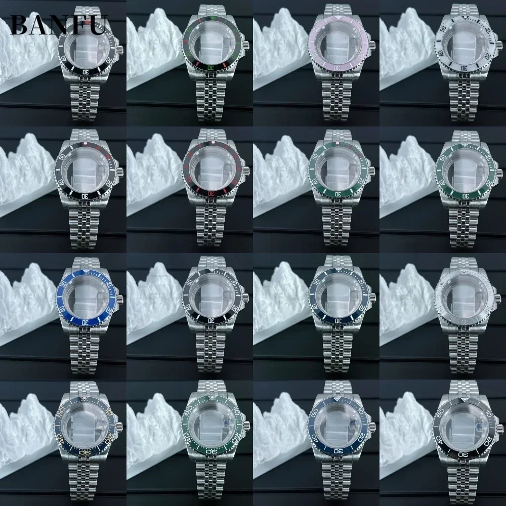 40mm Clear Glass Watch Case Bracelet with Ceramic Bezel Parts for Seko Submarine GMT NH35/36 NH38 NH34 Movement 28.5-30.5mm Dial