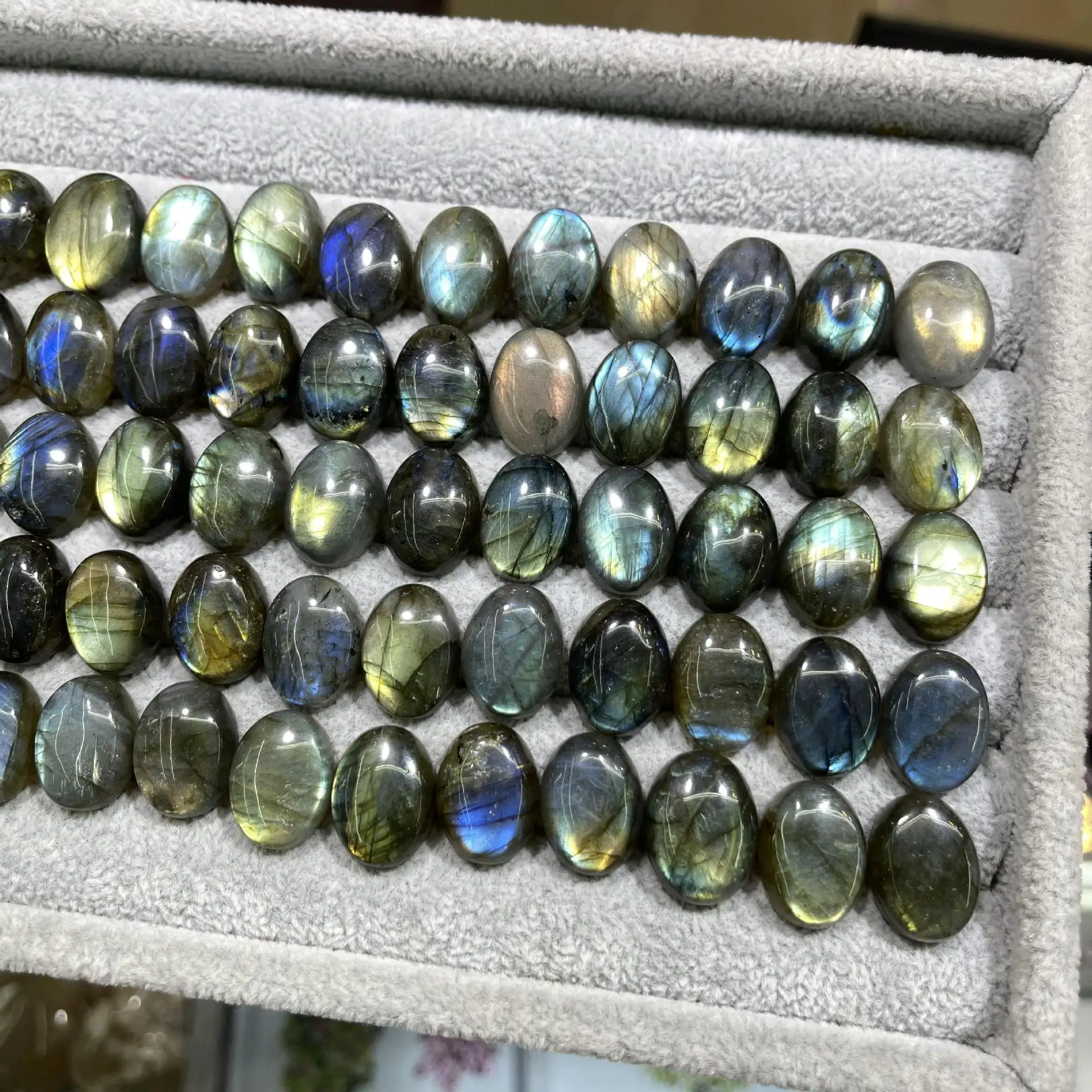 Wholesale 5pcs/pack Natural Rainbow Labradorite Bead Cabochon 12x16mm 13x18mm 15x20mmOval Gemstone Ring Face For Jewelry DIY