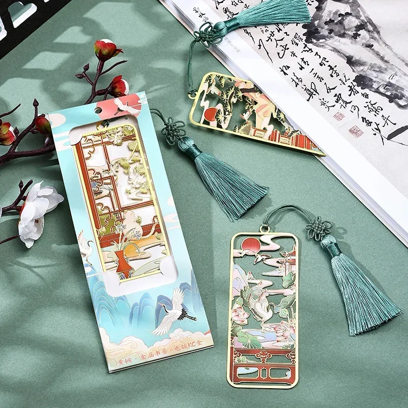 Hollow Carved 1Pcs Chinese Style White Crane Plum Blossom Metal Bookmarks Students Reading Tools Business Gifts Travel Souvenirs