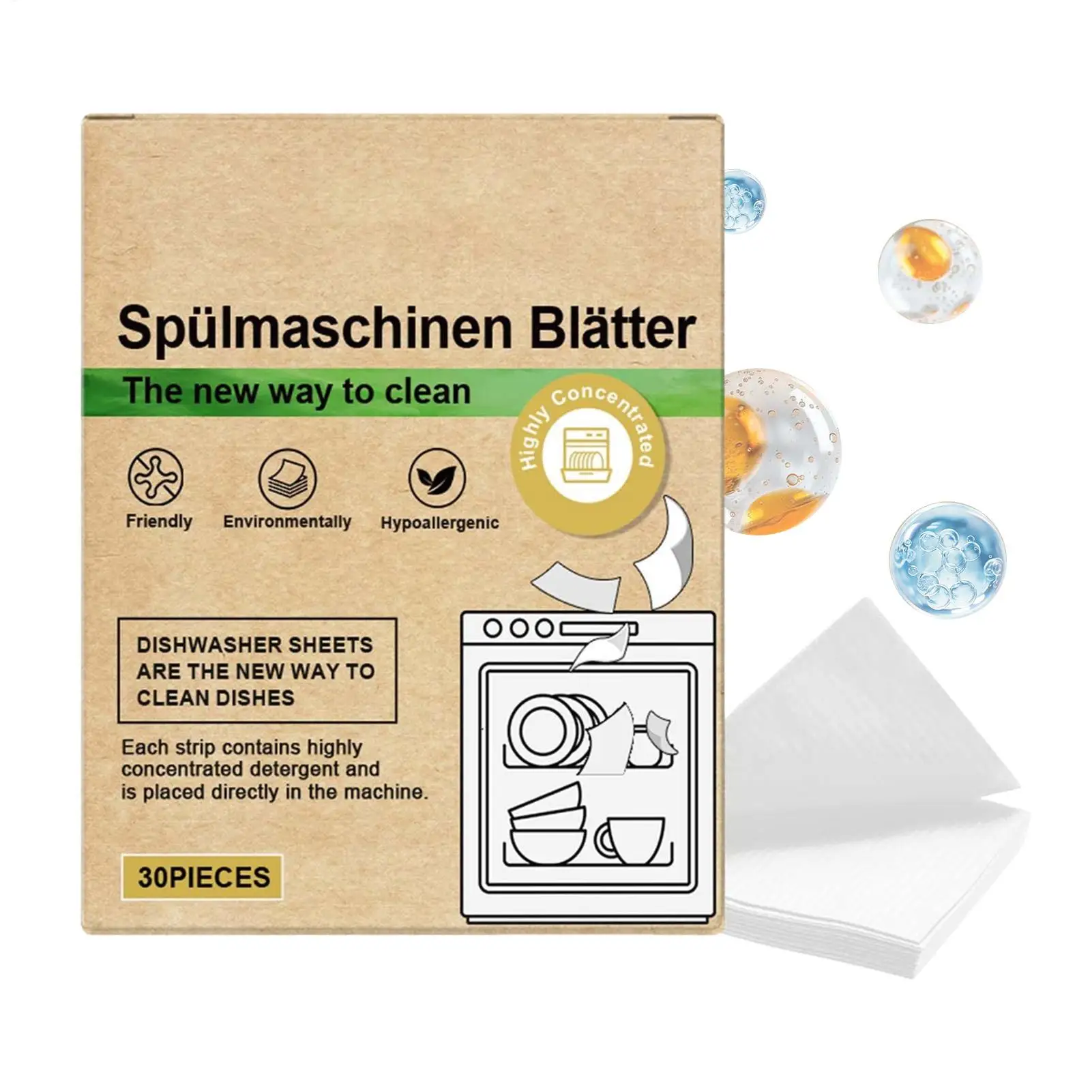 30PCS Dishwasher Detergent Sheets Portable Strips Alternative To Dishwasher Tablets for Hygiene Home Convenience Cleaning