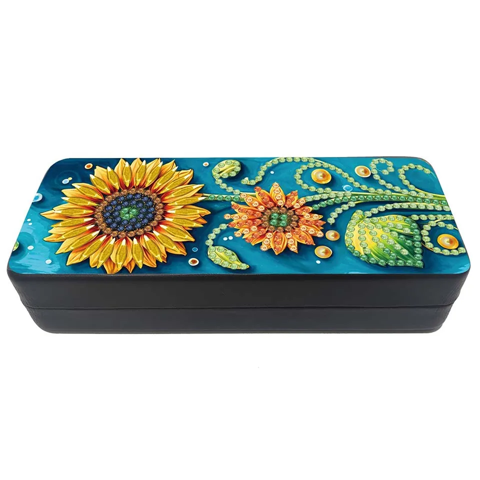 

Чехол для очков с бриллиантовой росписью подсолнуха, коробка для хранения солнцезащитных очков со стразами, кожаный чехол-держатель для очков для взрослых и начинающих