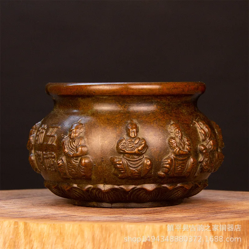Pure Copper Five-Way God of Wealth Vintage Treasure Bowl Ornament Brass Craft Decoration