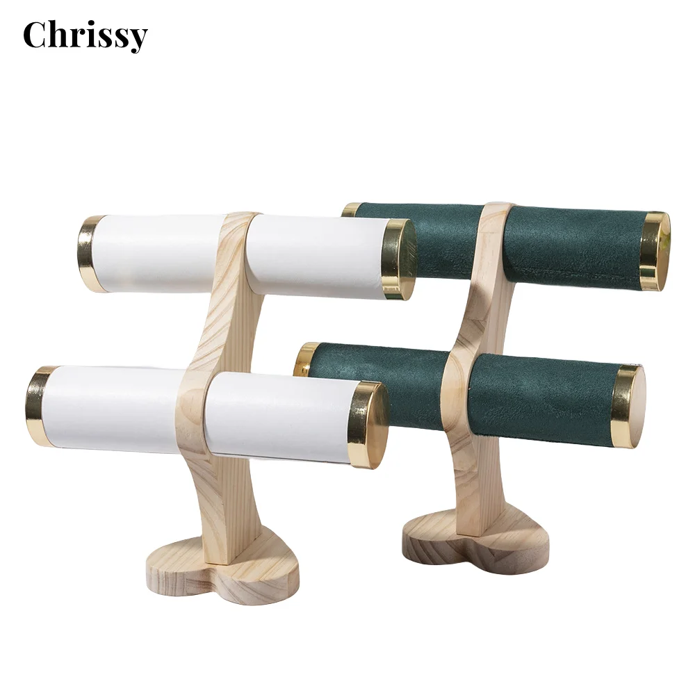 Fashionable Double Layer Solid Wood Display Rack Women'S Bracelet Display Stand Dark Green Jewelry Display Rack