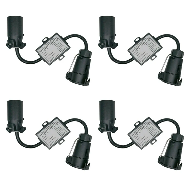 4X USA To EU Trailer Light Converter US 7-Way Blade Socket To EU 7-Pin Round Plug