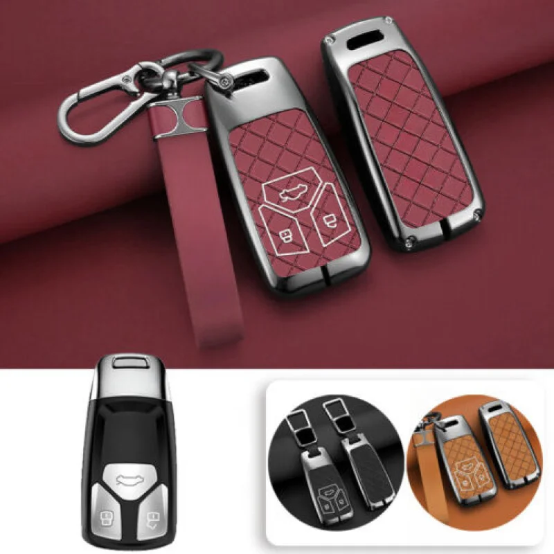 

A+ Zinc Alloy Leather Car Key Case Cover For Audi A4 A5 RS S4 S5 M4 Q5 B9 Q7 TT TTS