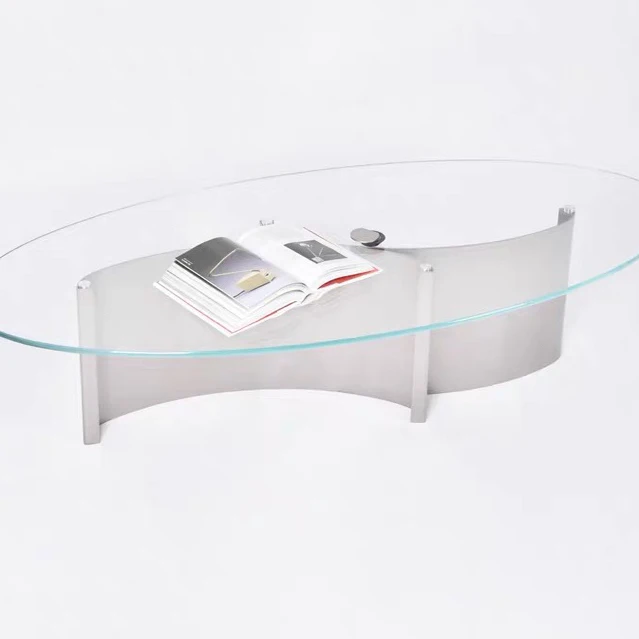 

Original designer Bauhaus living room glass oval minimalist coffee table stainless steel modern Italian medieval table