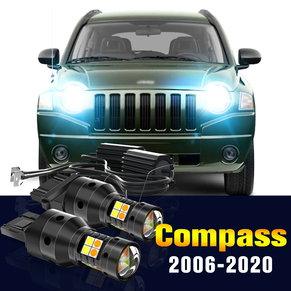 2pcs LED Dual Mode Turn Signal+Daytime Running Light DRL Lamp For Jeep Compass MK MP 2006-2020 2010 2011 2012 2013 Accessories