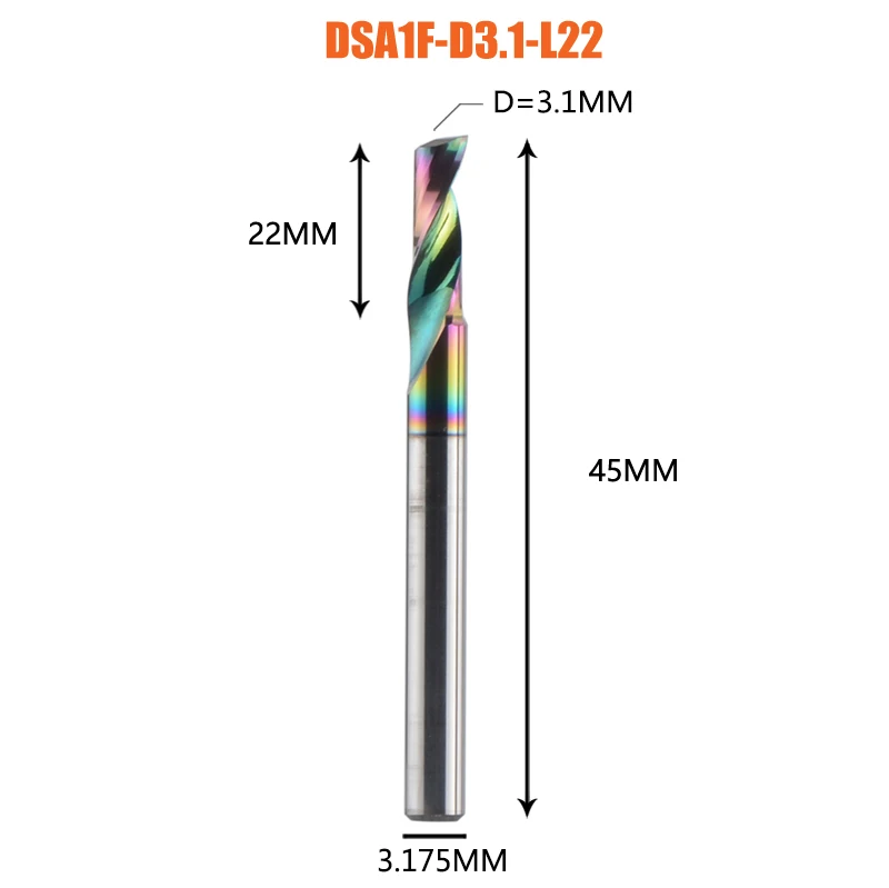Dreanique 1 st 3.175 4 6 8mm CNC Enkele Fluit Vhm Carbide Legering Frees, DLC Coating Frees Bit Voor Aluminium