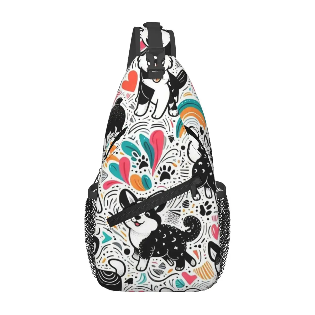 

Cheerful Cartoon Dogs With Colorful Pattern Sling Backpack Sling Bag Chest Bag Daypack Men Crossbody Backpack Shoulder Bag