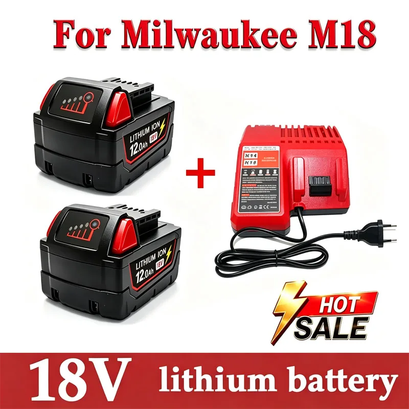 6.0Ah/9.0Ah/12.0Ah For Milwaukee M18 18V Replacement For Milwaukee M18B5 XC Li-ion Battery 48-11-1815 2604-20 48-11-1850 Charger