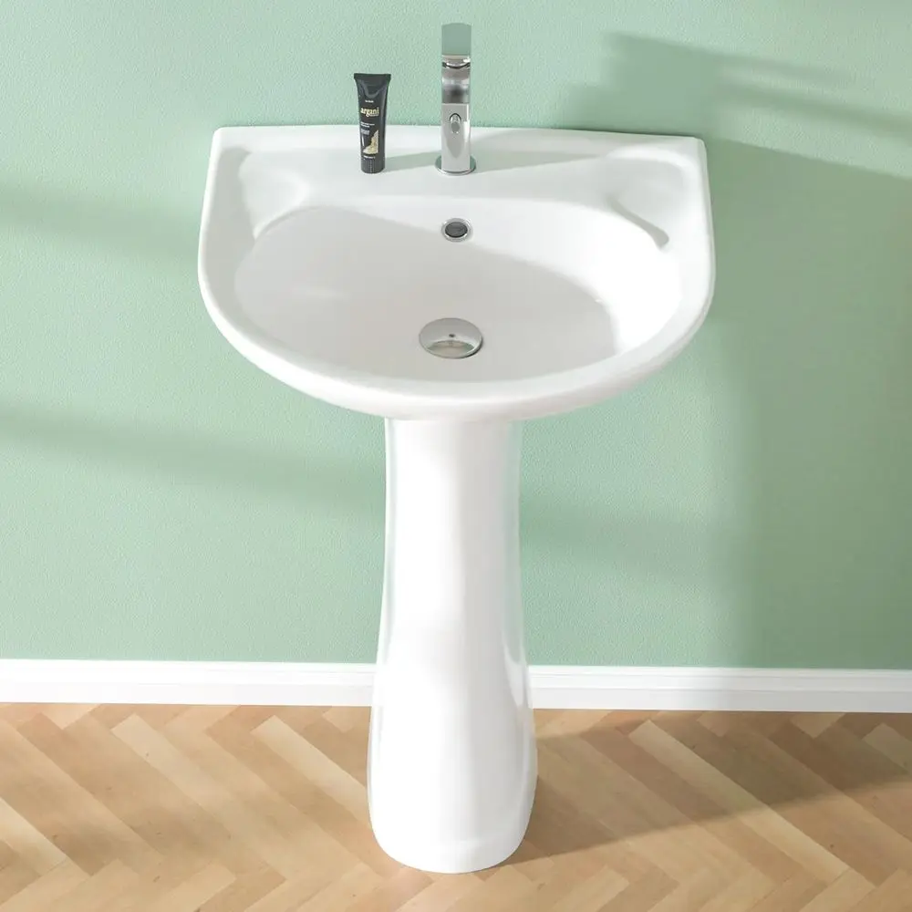 

20 Inch - 1 Hole Porcelain Pedestal Sink Combo for Bathroom, 20Dx17Wx33H, White Color, with 1 Overflow Hole & 1 Faucet Hole