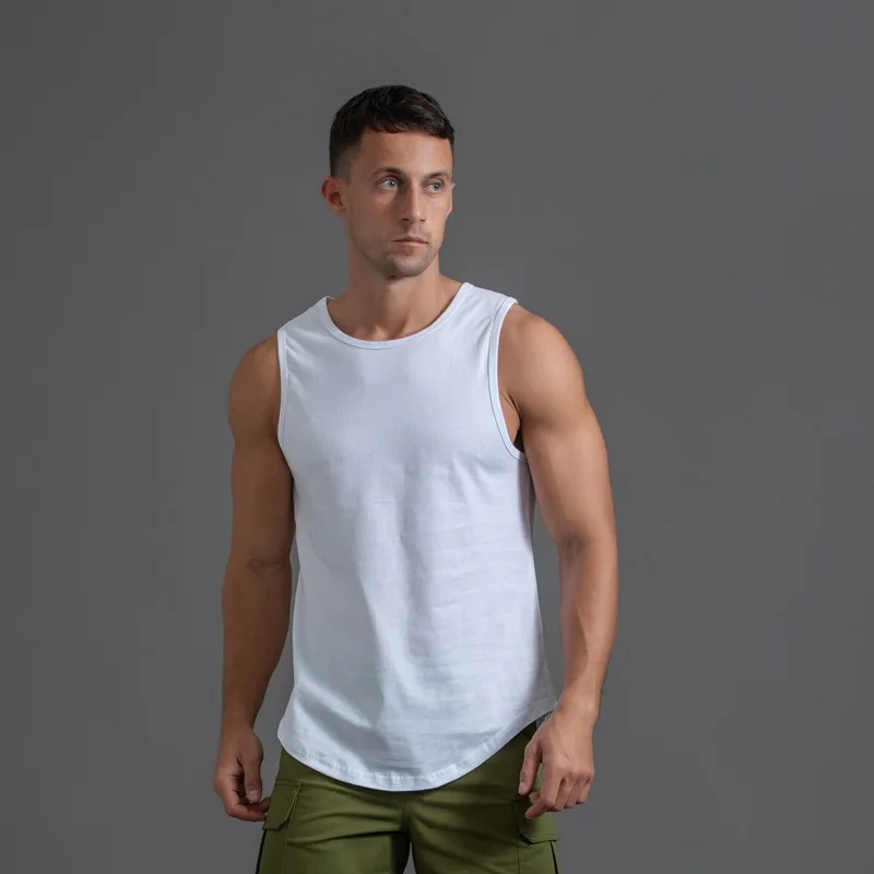 

Summer Cotton Sleeveless T-shirt Men Fitness Sports Vest Large Size Bottoming Tank Tops Fitness