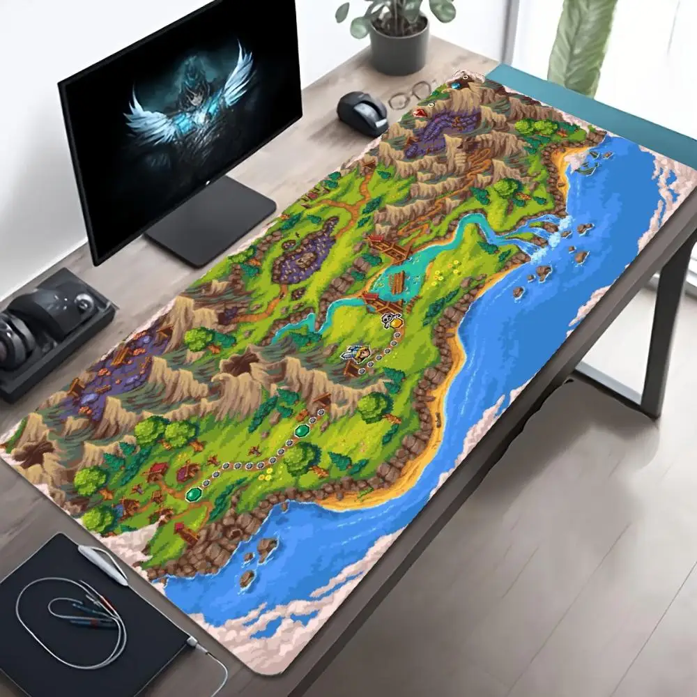 Green Large Gaming Mouse Pad XXL Pixel Island Map Deskmat Non-Slip Rubber Game Mouse Mat Computer Keyboard Mats Big Gamer
