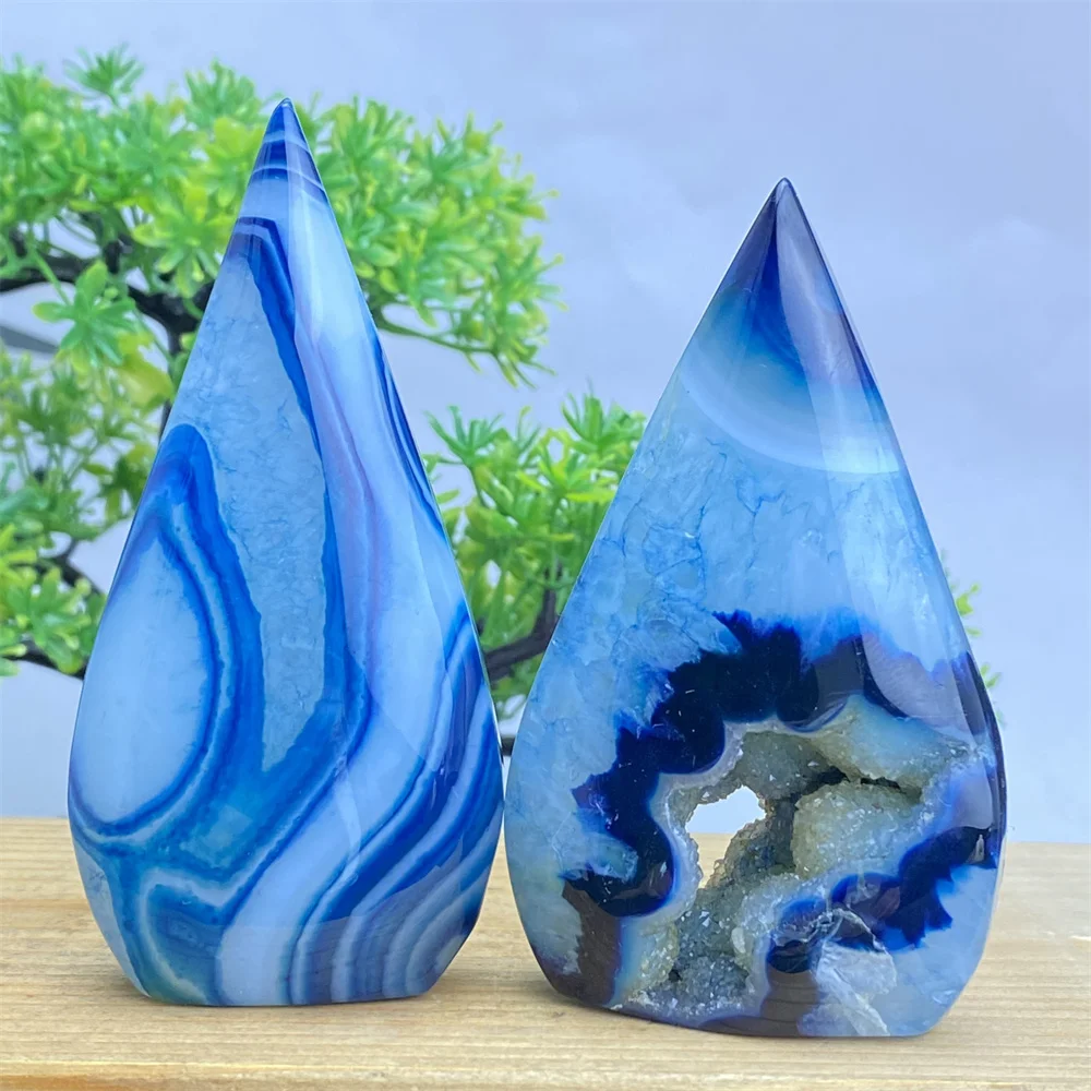 Natural Blue Agate Free Form Torch Ornament Reiki Treatment Spiritual Meditation Feng Shui Free Form Home Decoration