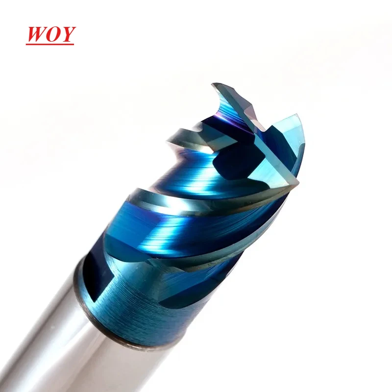 WOY HRC65 Tungsten Steel Hardness 4-Flute Blue Nano Coating Lock Tooth End Milling Cutter Head For CNC Milling Cutter Head