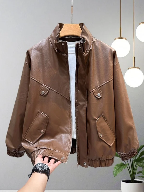 

Повседневное байкерское куртка, мужское и женское свободное пальто из искусственной кожи, винтажная верхняя одежда для пар, весенне-осенняя модная