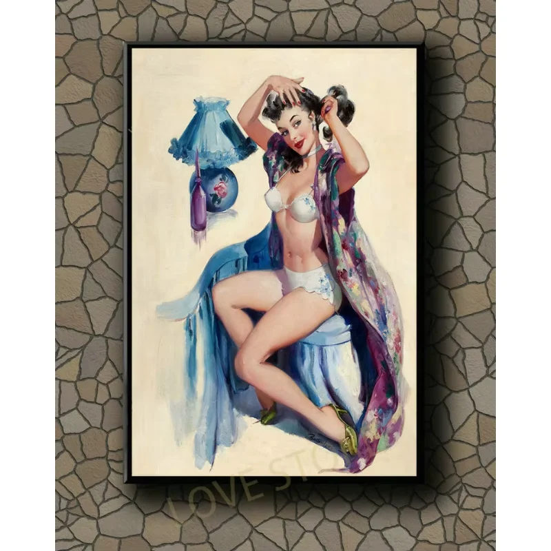 P322 Vintage Beautiful Pin-up Girl Classic Picture 450 Silk Fabric Poster Art Decor Indoor Painting Gift