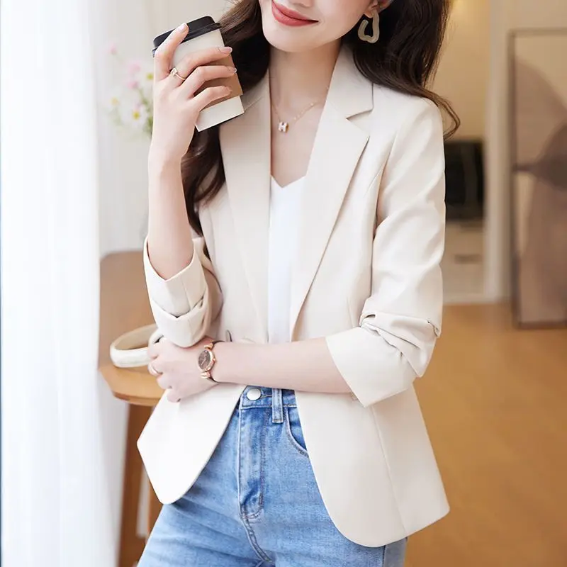 ort White Suit Jaet Women's Casual Profional Spring Autumn 2025 New Sle Top Waist Inward Lady's Buttoned Coat