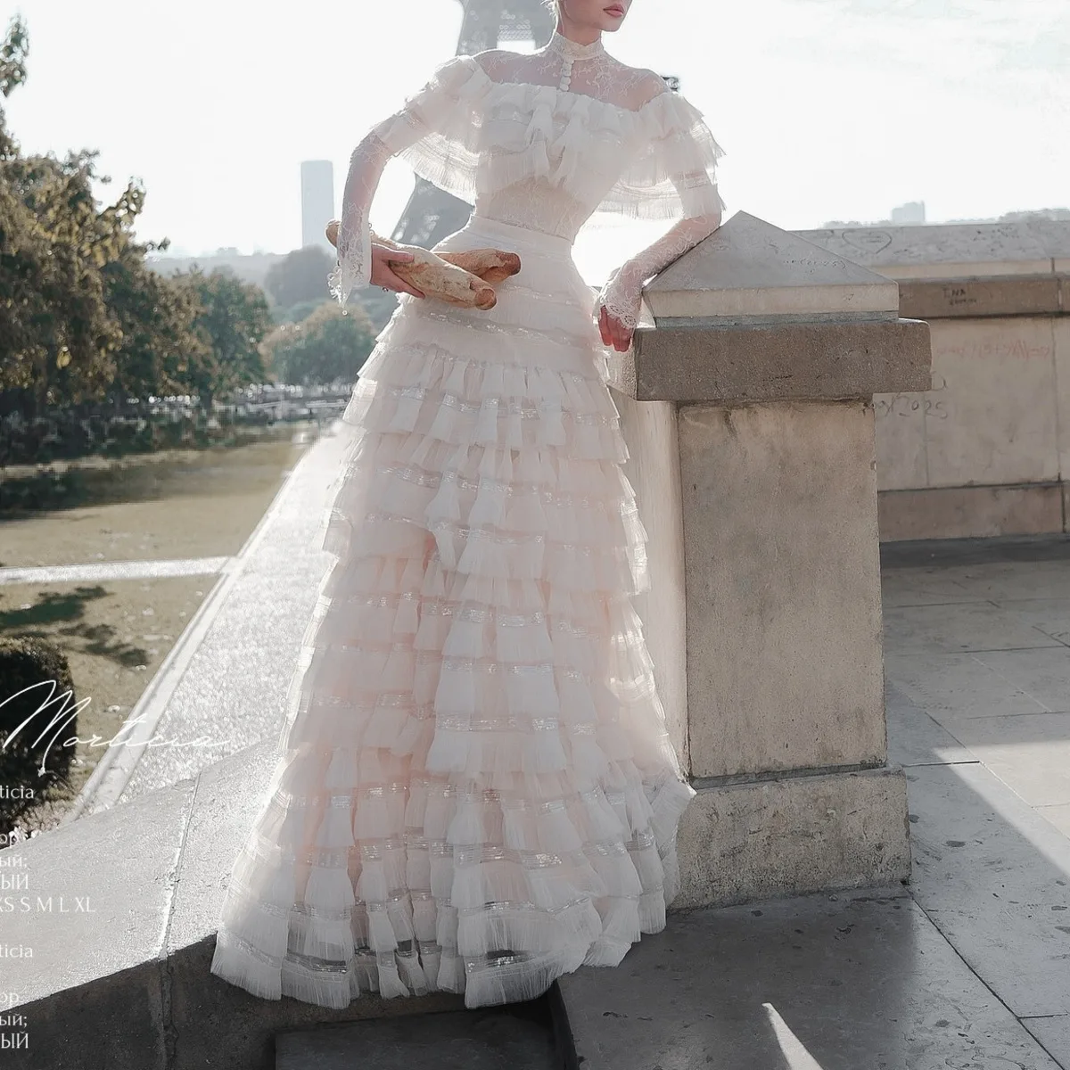 Kwtx primavera verão 2025 vestido de casamento renda em camadas tule cintura-concha elegante vestido de festa de noite designer simples high-end