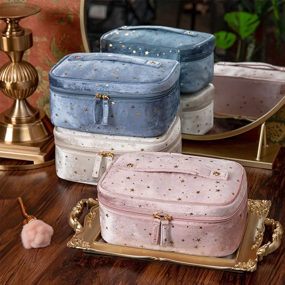 Star Large Capacity Wash Handbags Multifunctional Storage Bags Velvet Cosmetic Bag Makeup Bag Toiletry Case Lipstick Bags