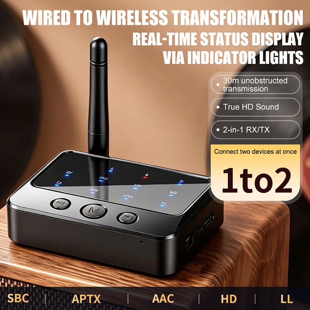 Kebidumei Bluetooth 6.0 Nadajnik-Odbiornik Audio AptX-Adaptive AD/HD/LL AAC 3.5MM AUX RCA Stereo HiFi Bezprzewodowy Adapter Muzyczny — zdjęcie produktu 4