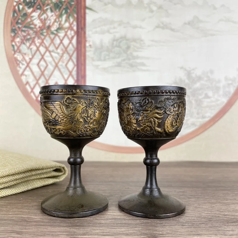 

Copper Wine Glass Dragon and Phoenix Wine Glass Goblet Home Wine Cabinet Decoration Crafts Ornaments