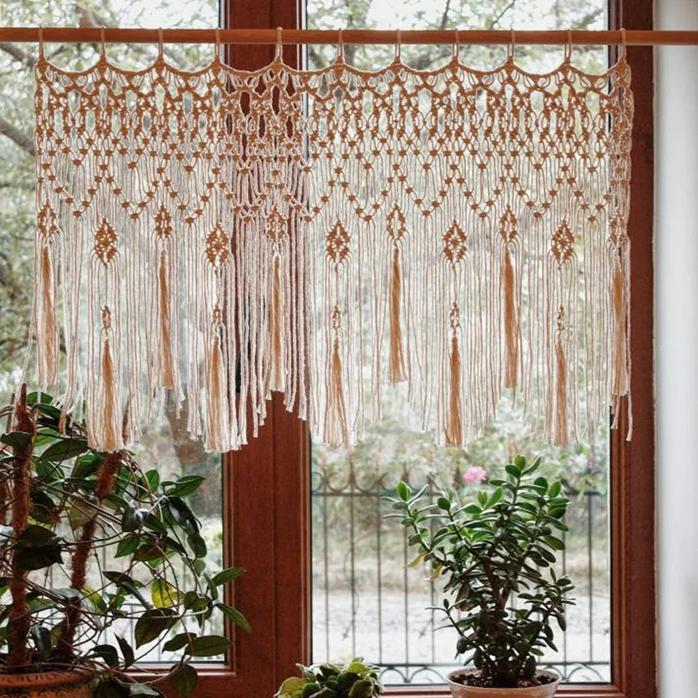 Handwoven Macrame Curtains Tapestry Hanging Window Curtain Tassel Tapestry Bedroom Wall Haings Art Boho Decor Door Curtain