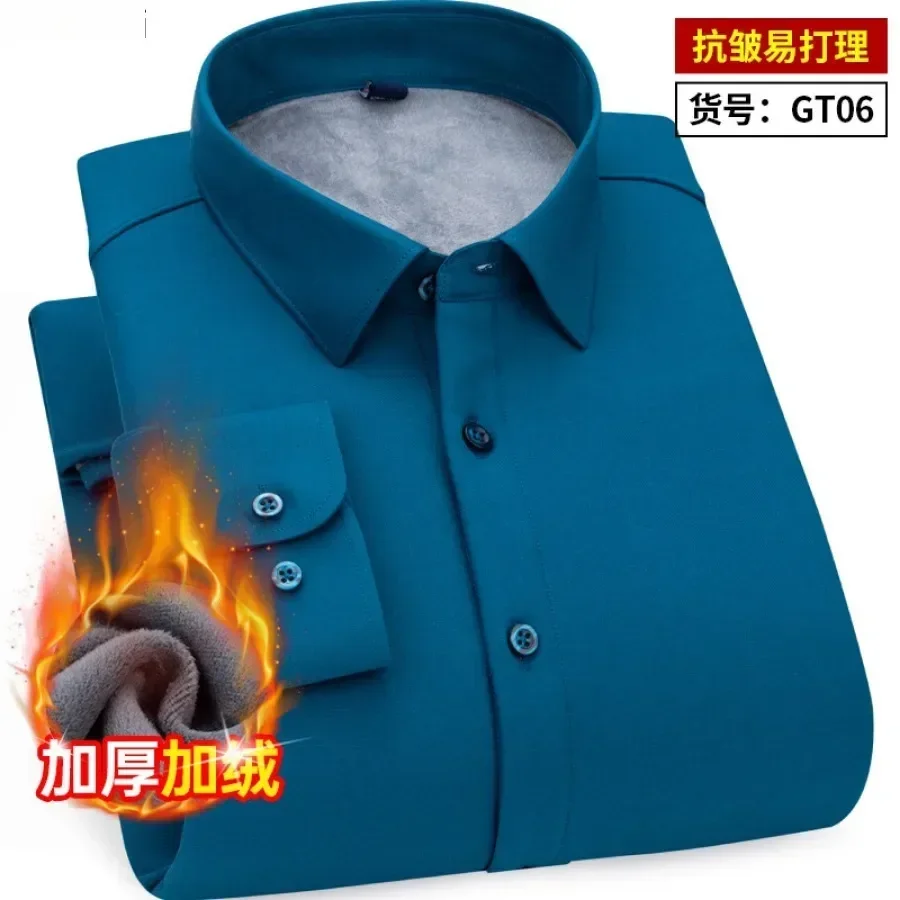 New Men's Casual Warm Shirts Thicker Fleece Solid Business Office Versatile Tops Shirts Men Autumn Winter Men's Shirts Tops