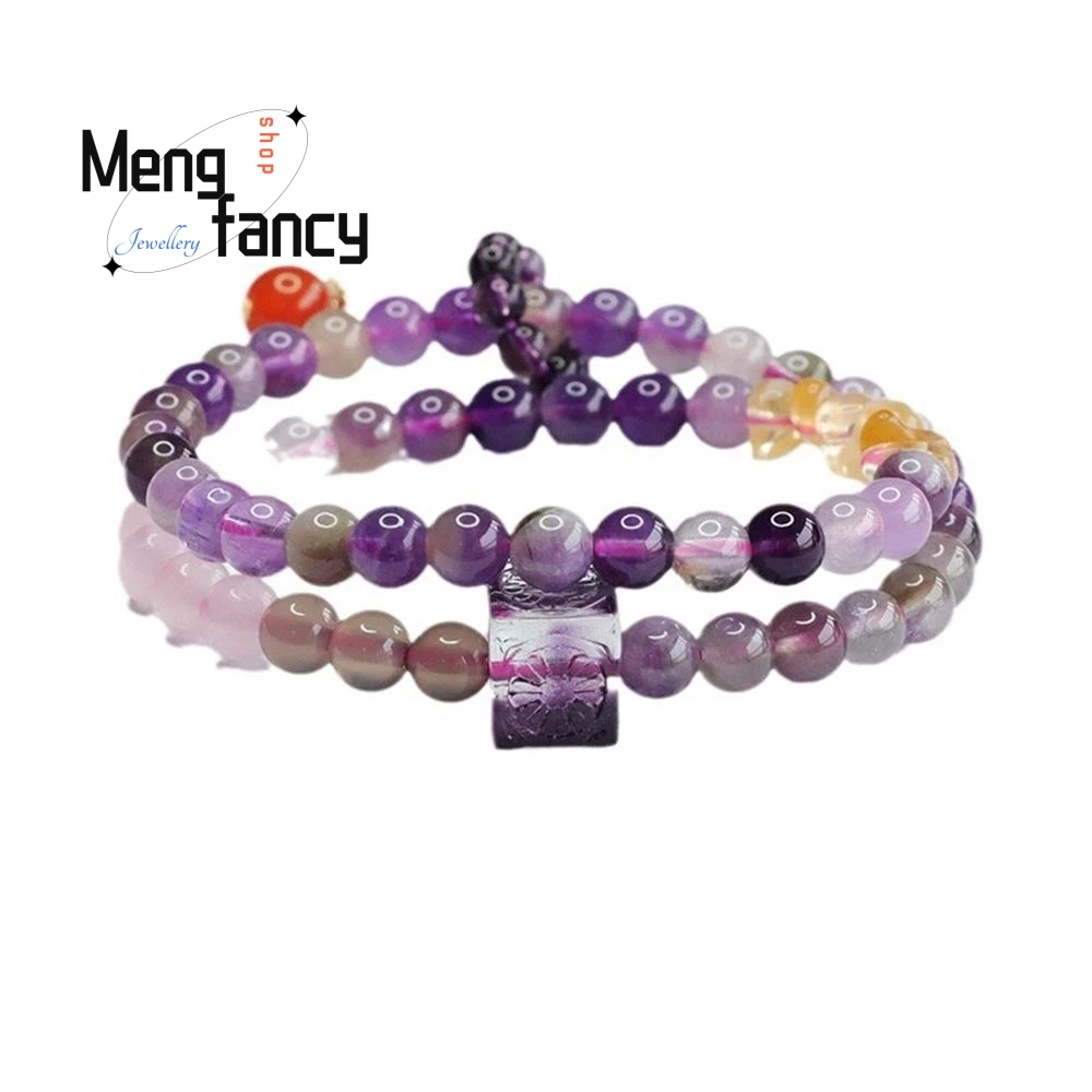 Natural Amethyst Nine Purple Ion Fire Aurora Strings Lucite Square Crystal Coloured Treasure Bracelet Charm Fashion Fine Jewelry