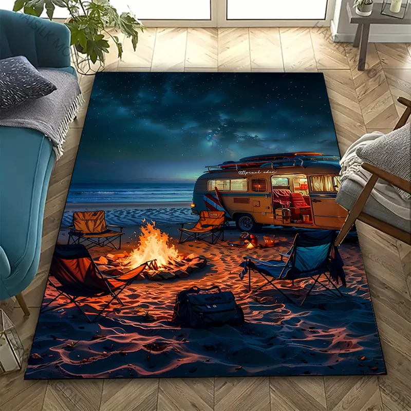 

Новый ковер с принтом Campfire RV! Украсьте пространство, противоскользящий звукоизоляционный коврик, коврик для гостиной, спальни, офиса