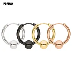 POPMAX 1 Pair Stainless Steel Hoop Earrings for Men Women Small Circle Metal Ball Anti-allergic Ear Buckle Rock Hip Hop Jewelry
