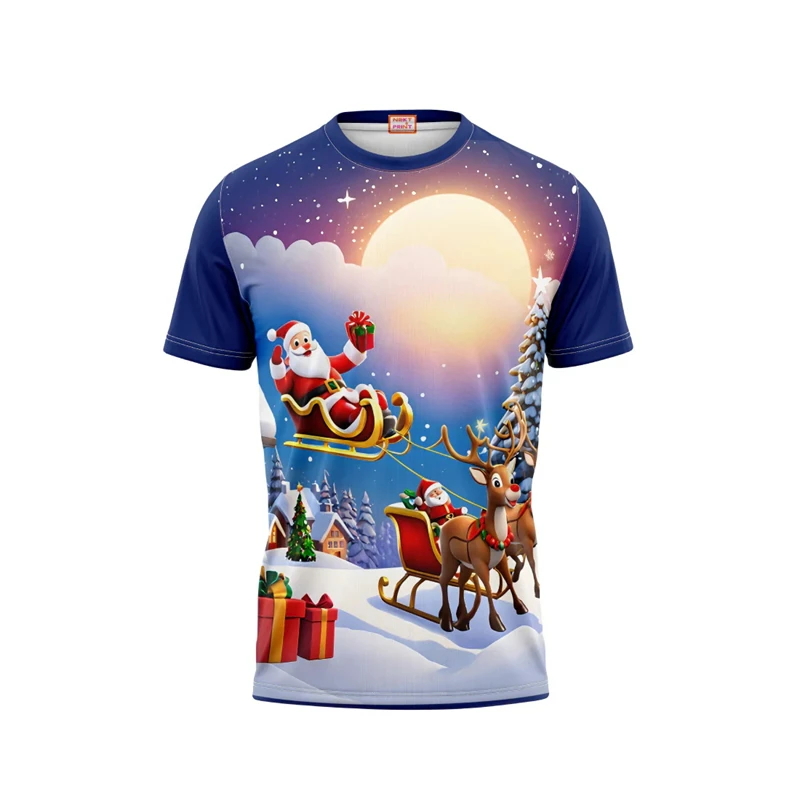 Santa Claus 3D Printed Mens T Shirt Fashionable Christmas Holiday Gift Men Kids O Neck Short Sleeved Oversized Hip Hop Clothing