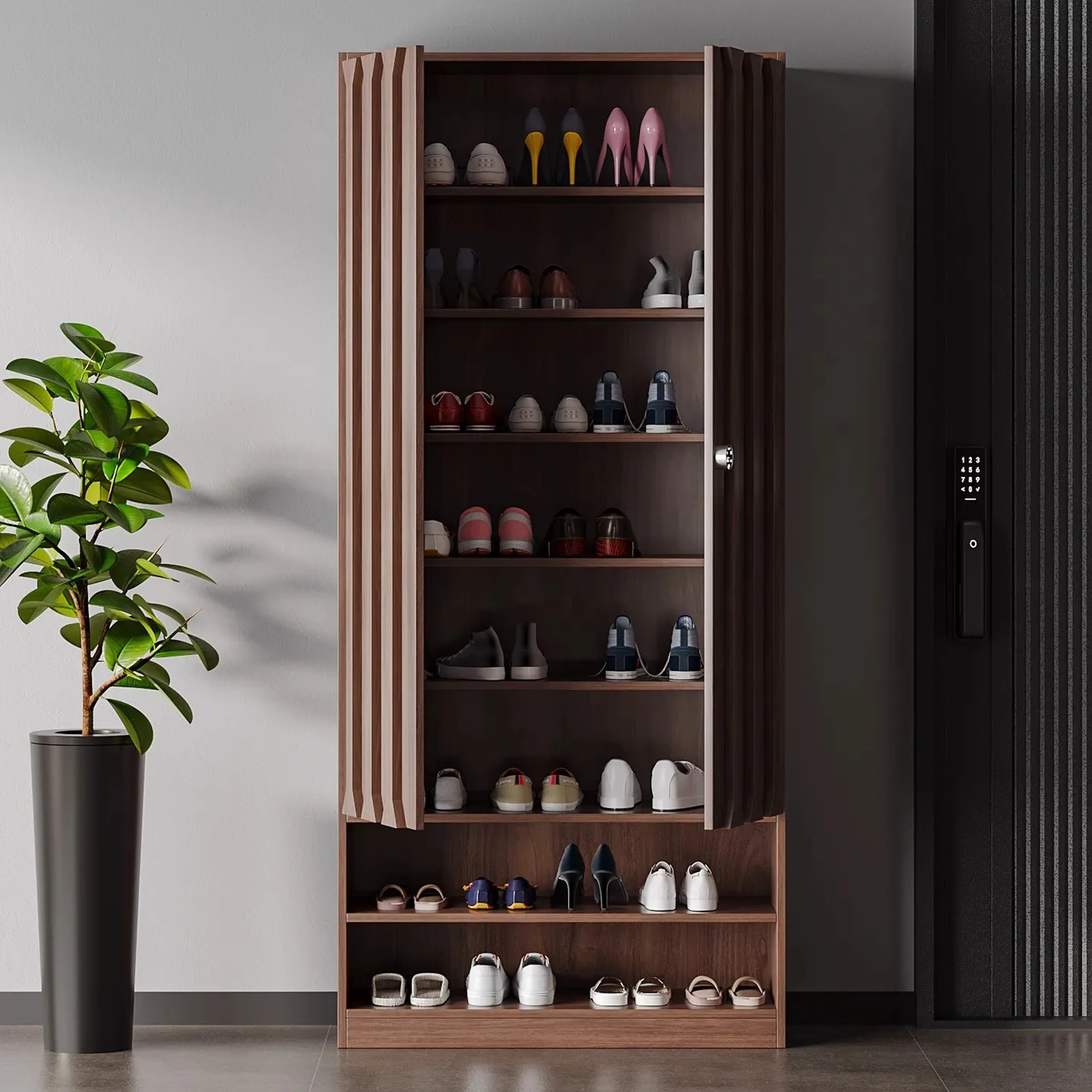 Solid wood shoe cabinet integrated locker against the wall with password lock Chinese-style household door large-capacity